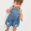 Salopette bouffante en denim pour bébé avec poches plaquées