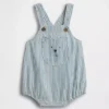 Salopette bouffante à rayures en denim pour bébé avec poche ours