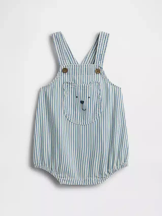 Salopette bouffante à rayures en denim pour bébé avec poche ours