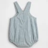 Salopette bouffante à rayures en denim pour bébé avec poche ours