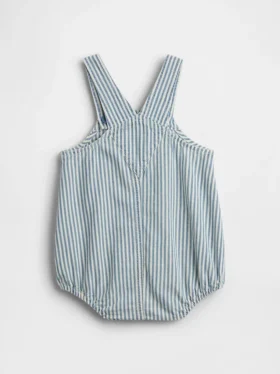 Salopette bouffante à rayures en denim pour bébé avec poche ours