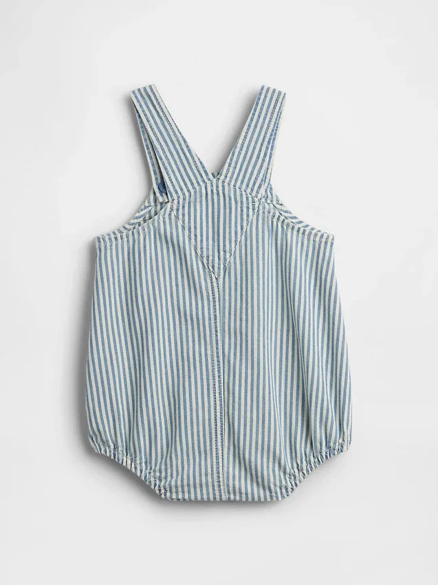 Salopette bouffante à rayures en denim pour bébé avec poche ours
