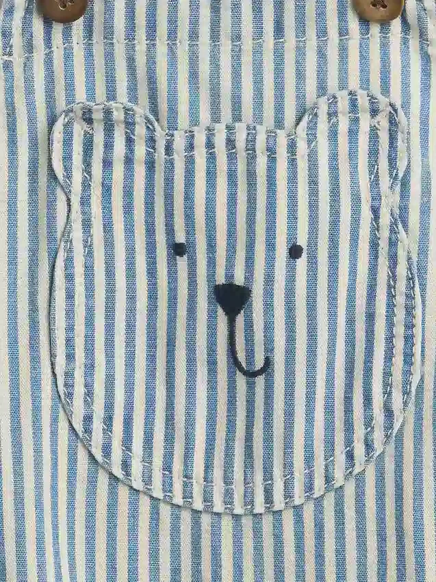 Salopette bouffante à rayures en denim pour bébé avec poche ours