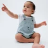 Salopette bouffante à rayures en denim pour bébé avec poche ours