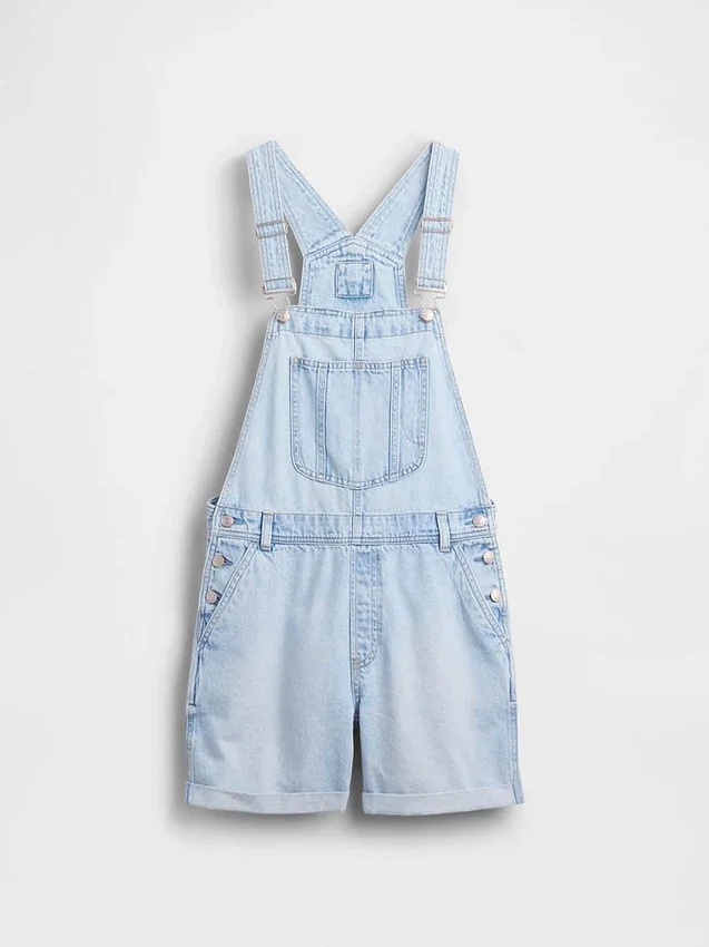 Salopette courte ample en denim ultra-doux