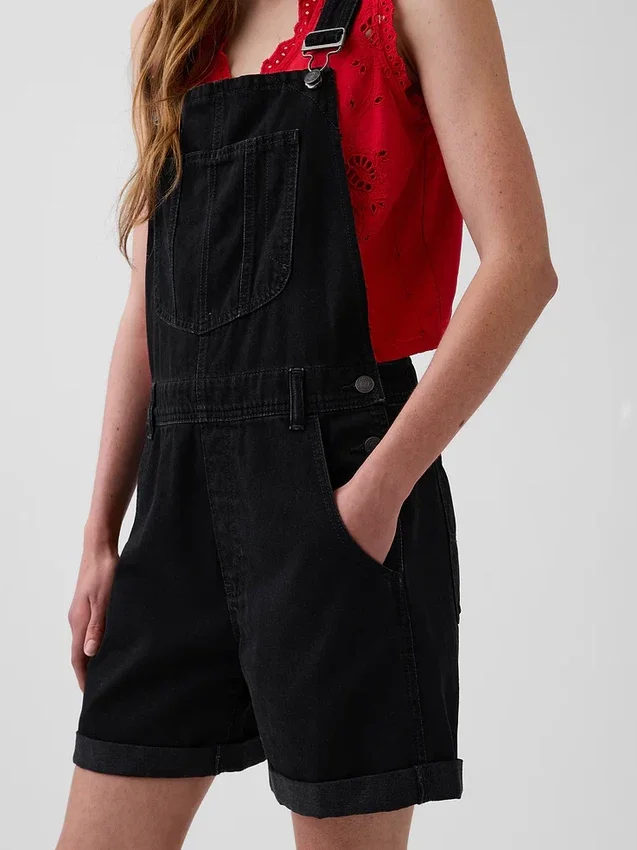 Salopette courte en denim ample