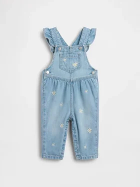 Salopette en denim à fleurs brodées pour bébé