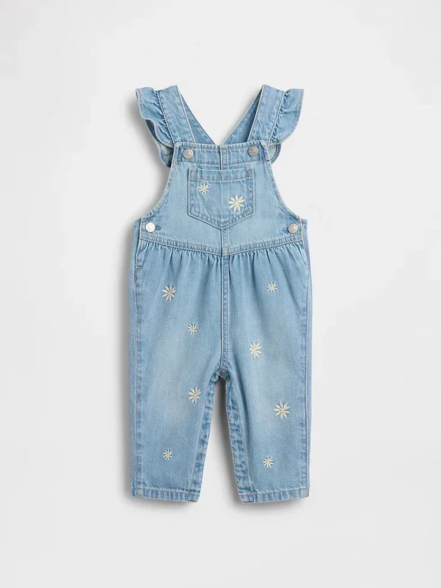 Salopette en denim à fleurs brodées pour bébé