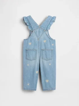 Salopette en denim à fleurs brodées pour bébé