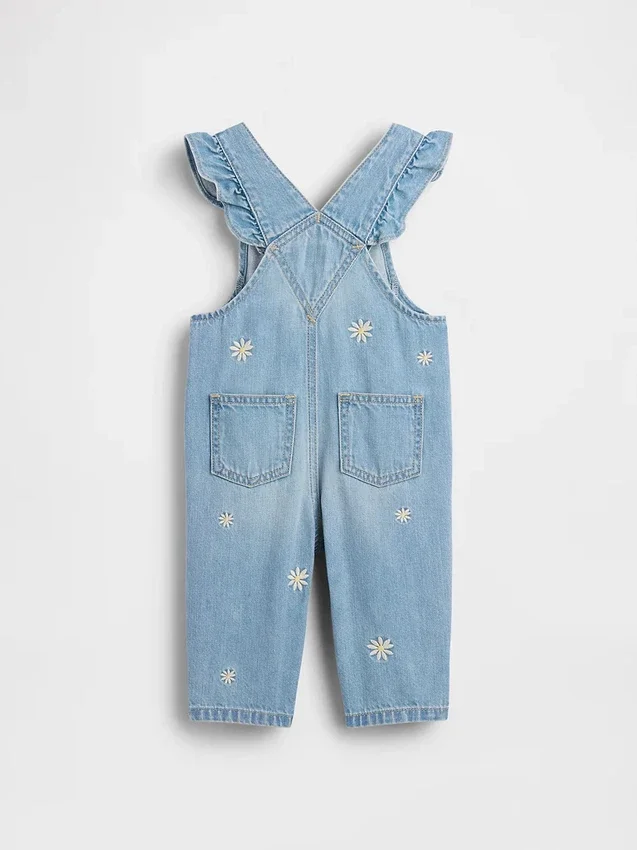 Salopette en denim à fleurs brodées pour bébé