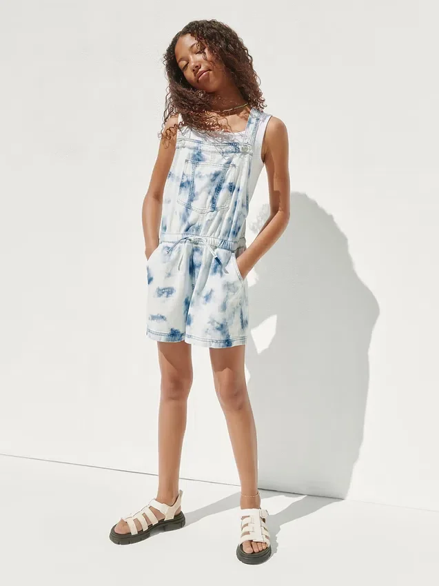 Salopettes décontractées en denim tie-dye pour enfants