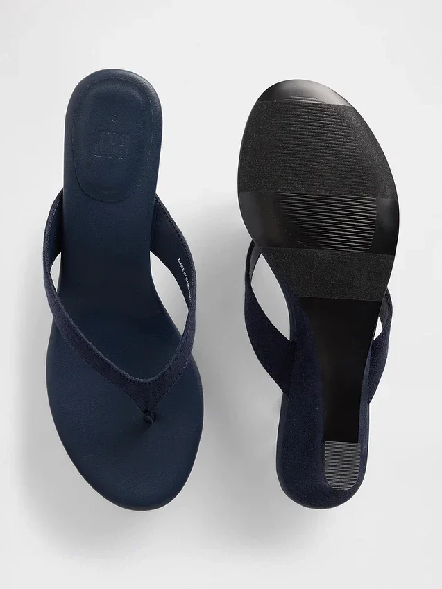 Sandales à lanières en cuir vegan à talon compensé