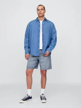 Short ample en denim à carreaux style années 90