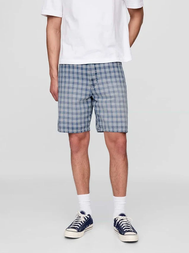 Short ample en denim à carreaux style années 90