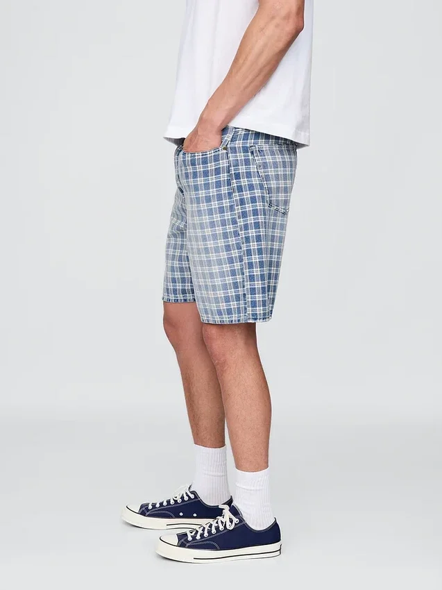 Short ample en denim à carreaux style années 90