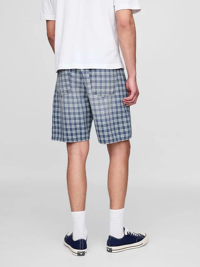 Short ample en denim à carreaux style années 90