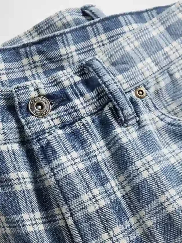 Short ample en denim à carreaux style années 90