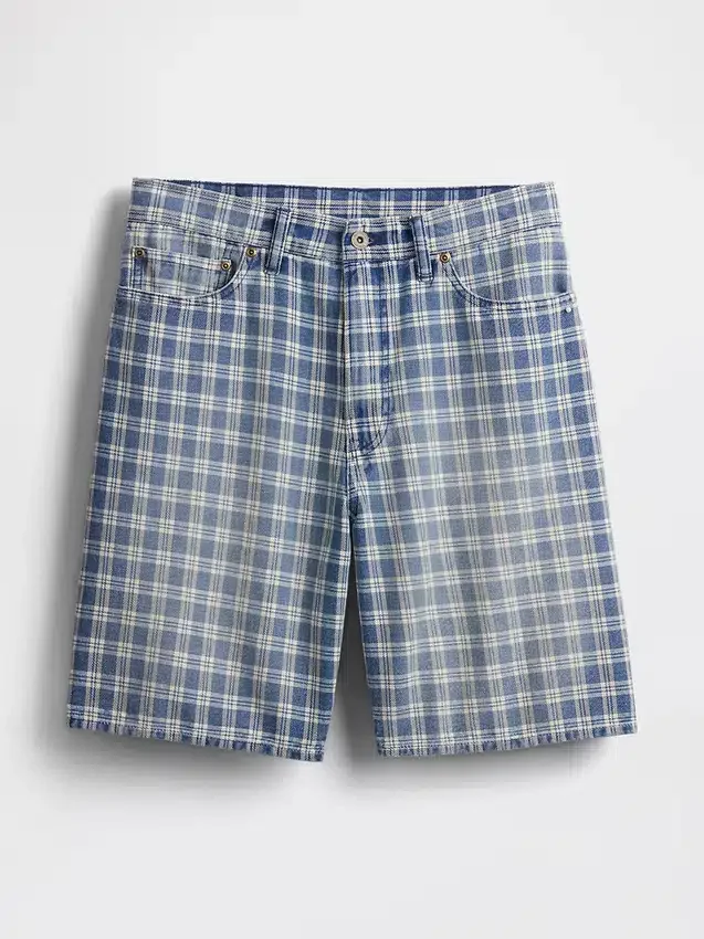 Short ample en denim à carreaux style années 90