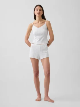 Short de pyjama en maille pointelle à ourlet festonné