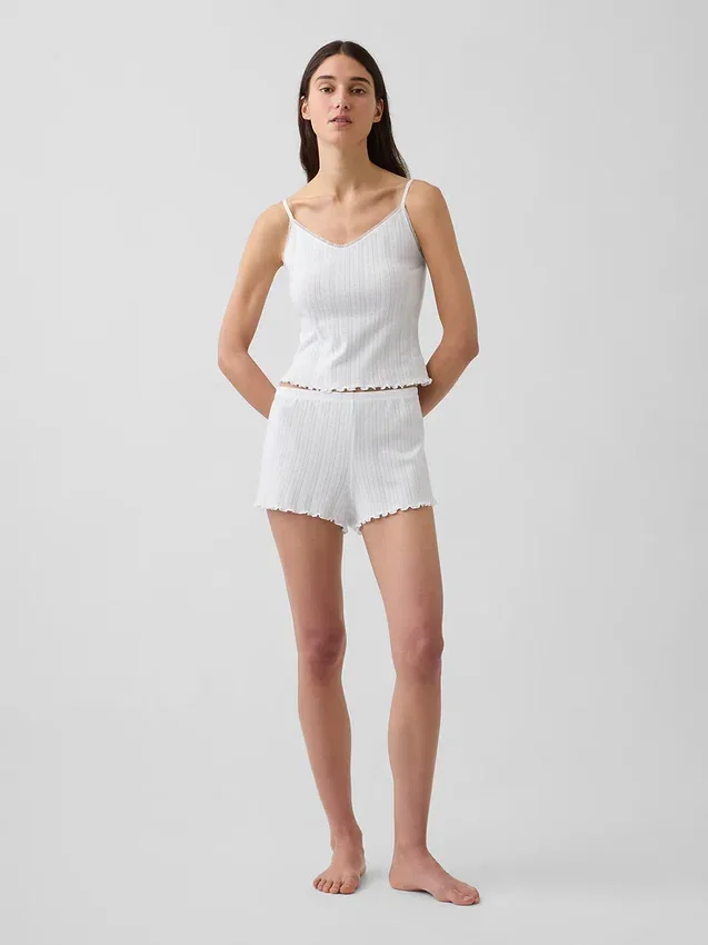 Short de pyjama en maille pointelle à ourlet festonné