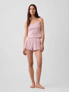 Short de pyjama en maille pointelle à ourlet festonné