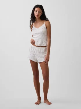 Short de pyjama en maille pointelle à ourlet festonné