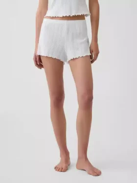 Short de pyjama en maille pointelle à ourlet festonné
