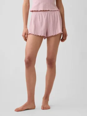 Short de pyjama en maille pointelle à ourlet festonné