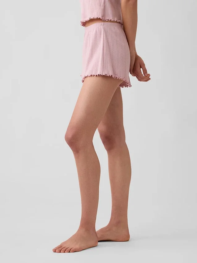Short de pyjama en maille pointelle à ourlet festonné
