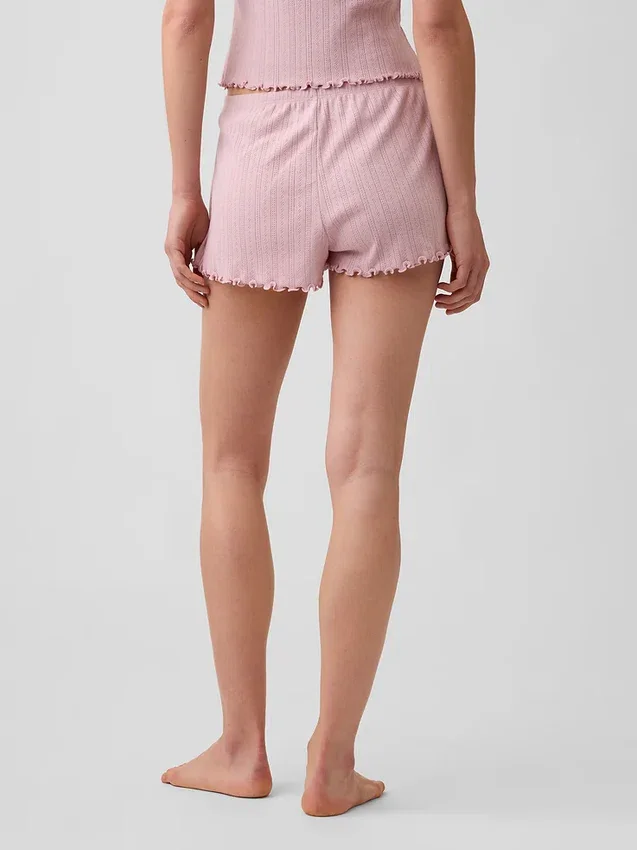 Short de pyjama en maille pointelle à ourlet festonné