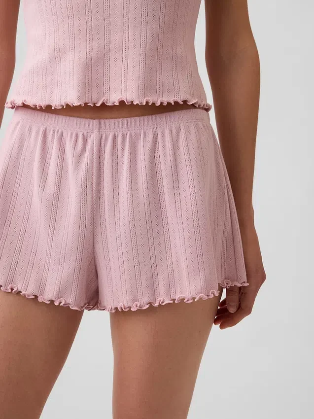 Short de pyjama en maille pointelle à ourlet festonné