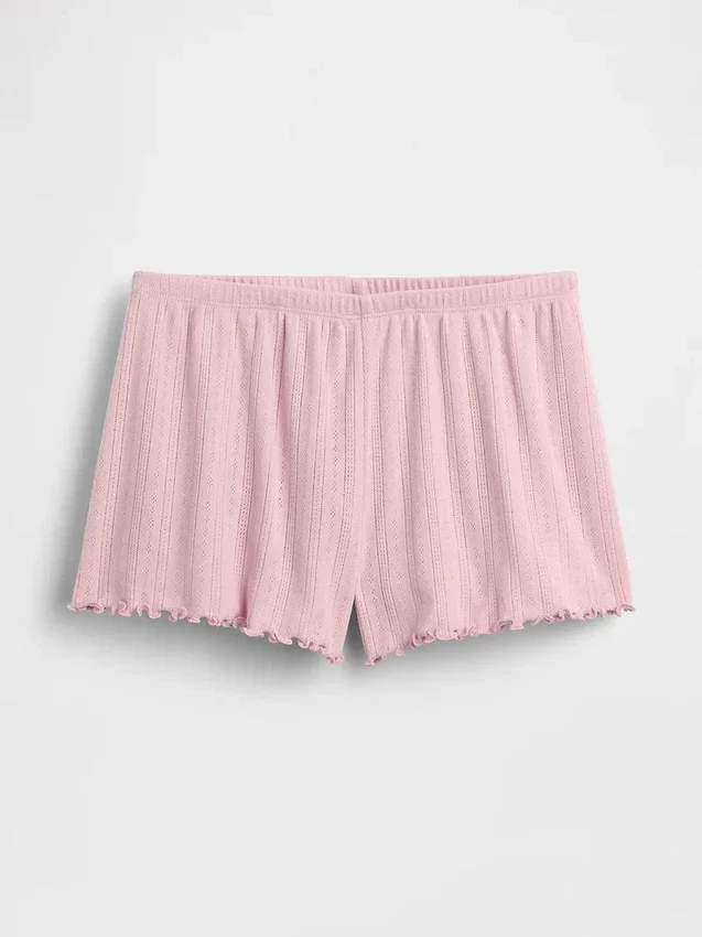 Short de pyjama en maille pointelle à ourlet festonné