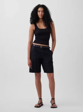 Short-shorts taille basse en mélange de lin, 9"