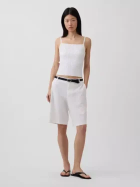 Short-shorts taille basse en mélange de lin, 9"