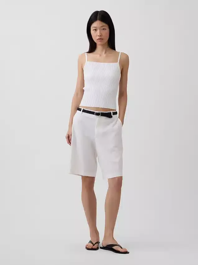 Short-shorts taille basse en mélange de lin, 9"
