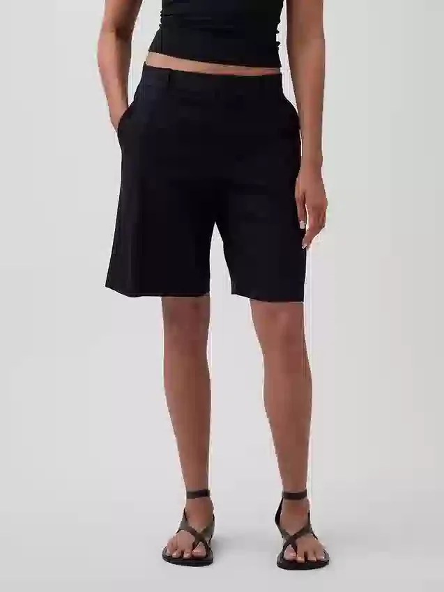 Short-shorts taille basse en mélange de lin, 9"