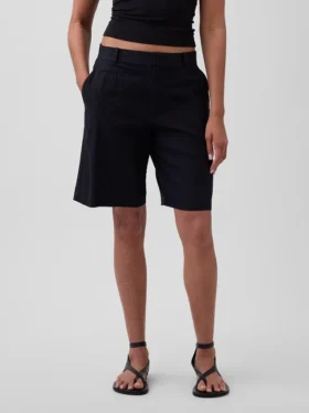 Short-shorts taille basse en mélange de lin, 9″