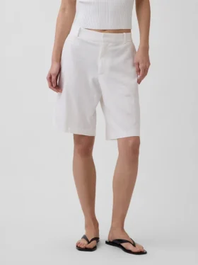 Short-shorts taille basse en mélange de lin, 9″