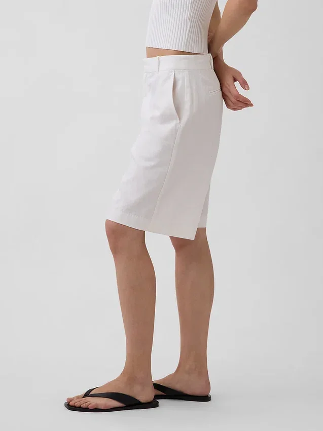 Short-shorts taille basse en mélange de lin, 9"