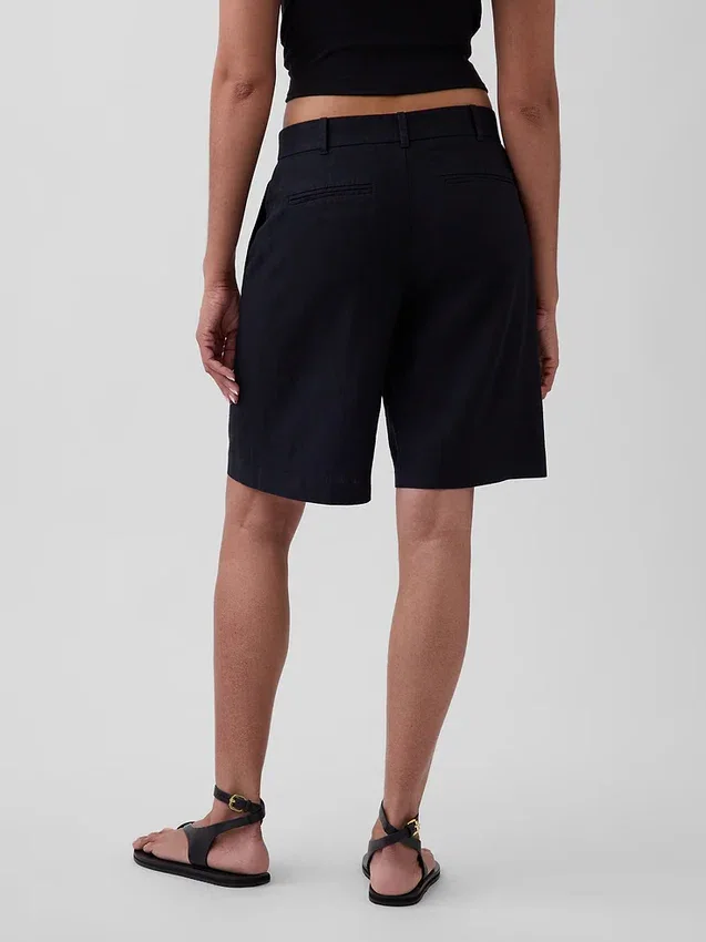 Short-shorts taille basse en mélange de lin, 9"