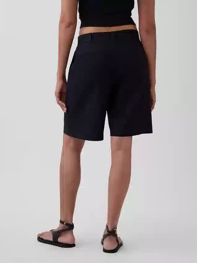 Short-shorts taille basse en mélange de lin, 9"