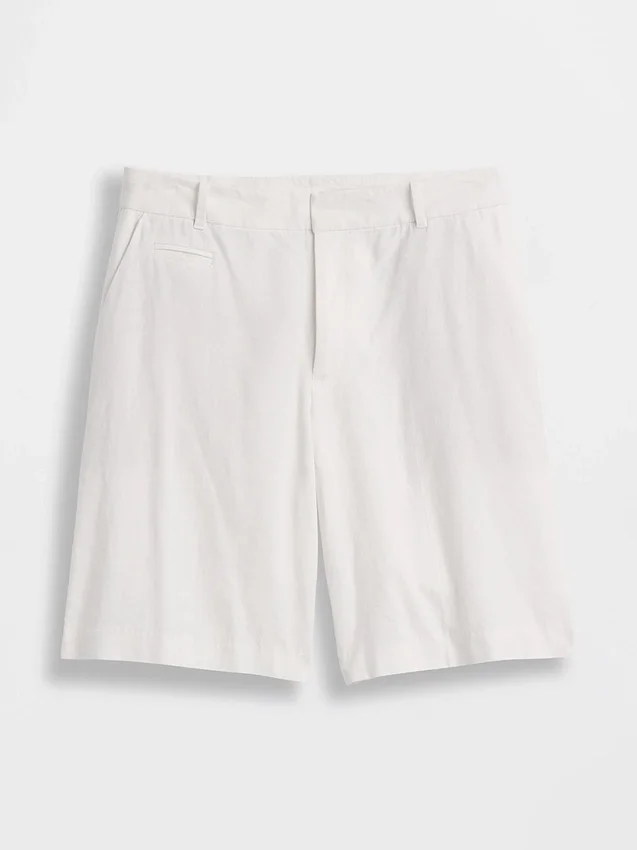 Short-shorts taille basse en mélange de lin, 9"
