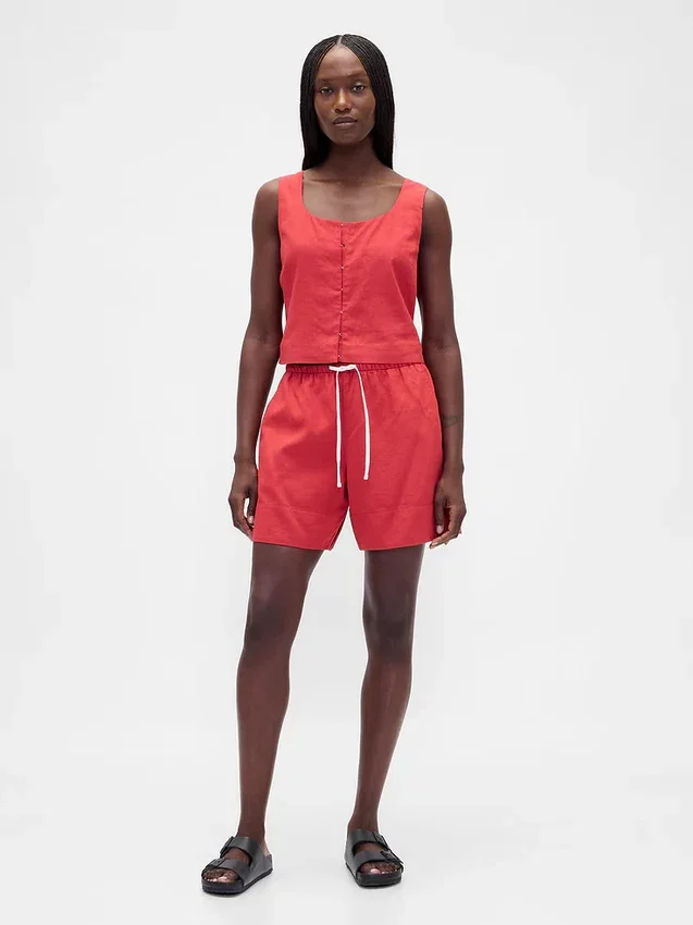 Shorts ample en mélange de lin, 6"