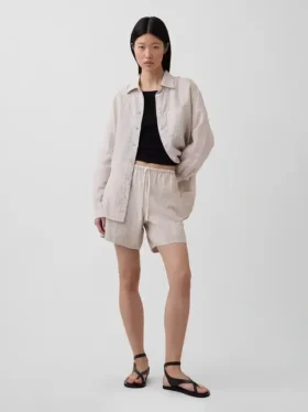 Shorts ample en mélange de lin, 6"
