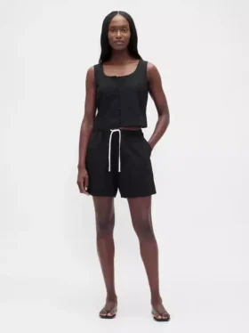 Shorts ample en mélange de lin, 6"