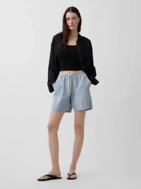 Shorts ample en mélange de lin, 6"