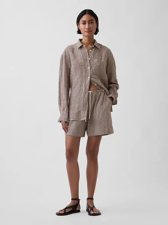 Shorts ample en mélange de lin, 6"