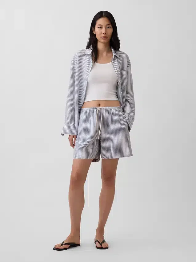 Shorts ample en mélange de lin, 6"