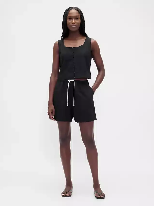 Shorts ample en mélange de lin, 6"