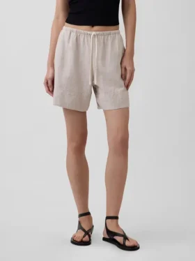 Shorts ample en mélange de lin, 6″